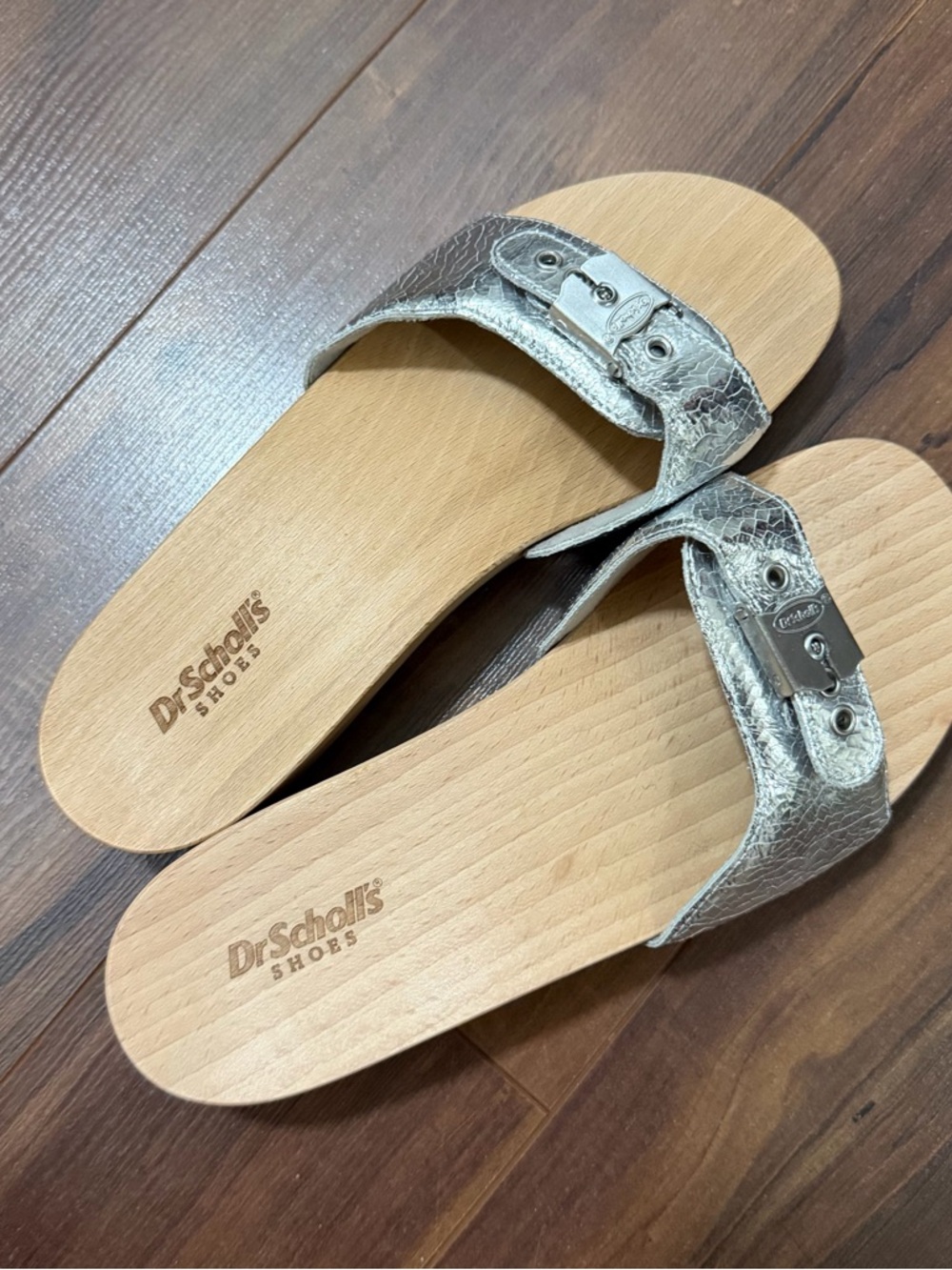 Dr. Scholl's Metallic Silver Textured Slide Sandals
